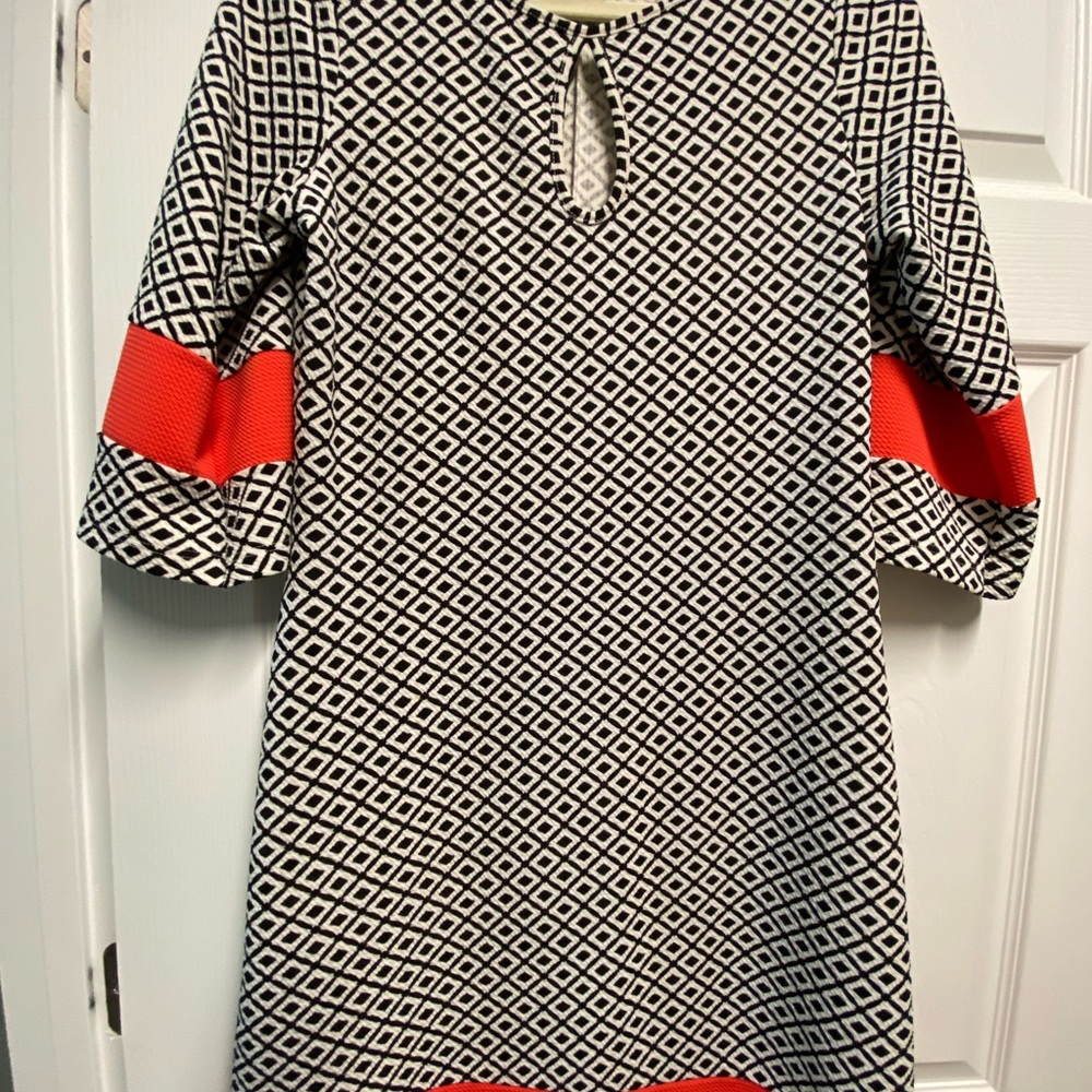 Papillon Blanc Black and White A-line Dress with Bell Sleeves